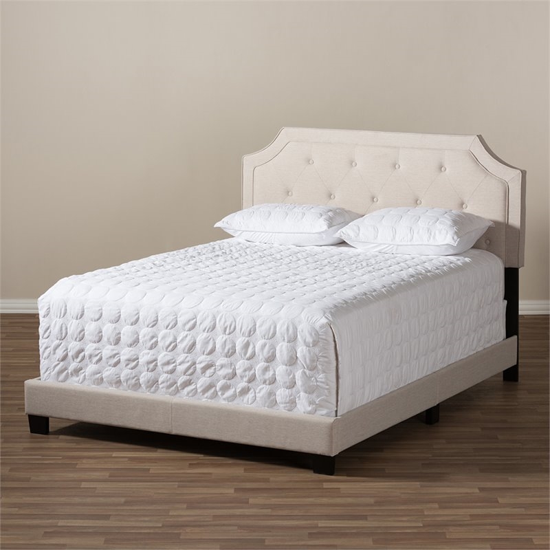 Bowery Hill Modern Fabric Tufted Queen Low Profile Bed in Light Beige