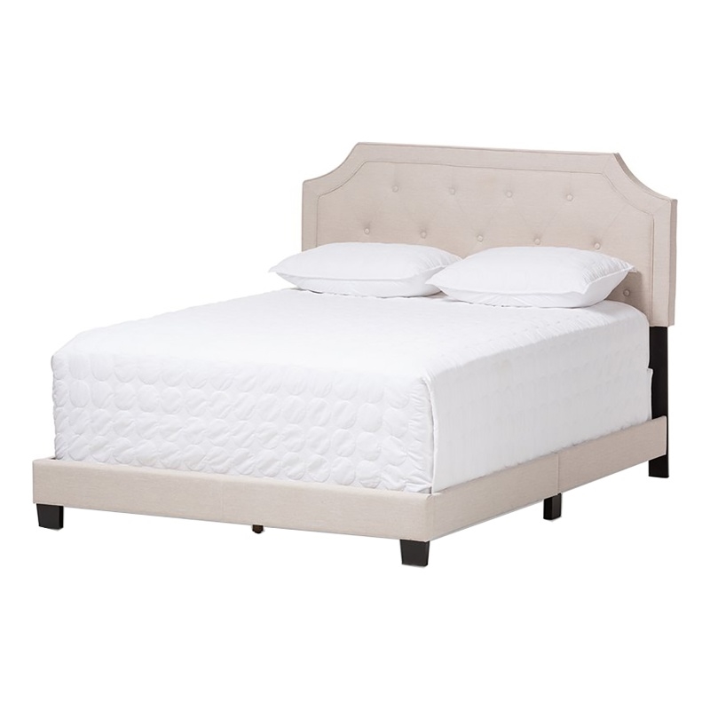 Bowery Hill Modern Fabric Tufted Queen Low Profile Bed in Light Beige