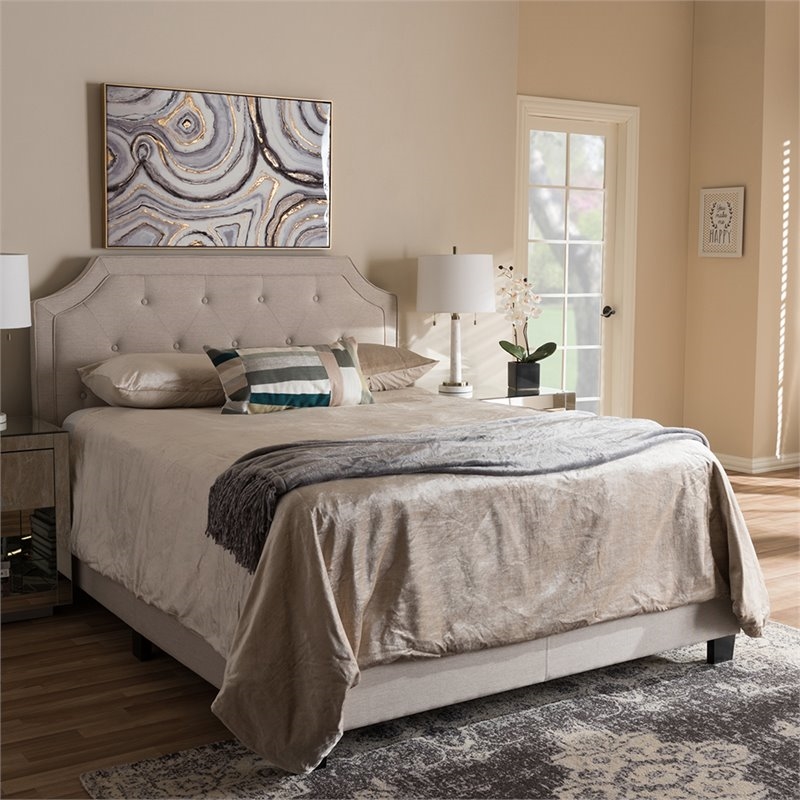 Bowery Hill Modern Fabric Tufted Queen Low Profile Bed in Light Beige