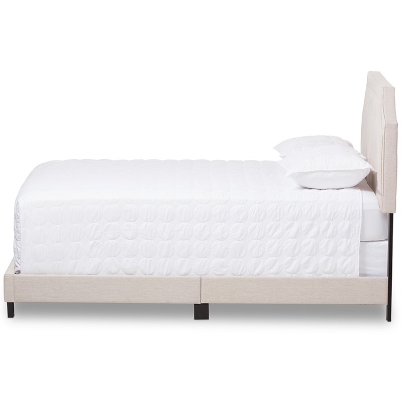 Bowery Hill Modern Fabric Tufted Queen Low Profile Bed in Light Beige