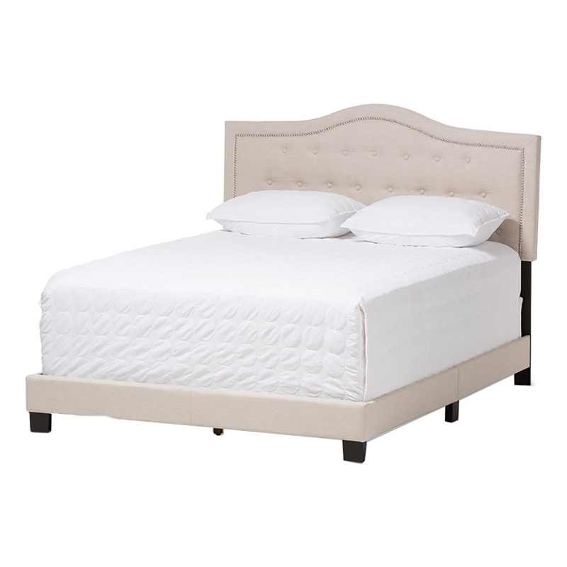 Bowery Hill Modern Fabric Tufted Queen Low Profile Bed in Light Beige