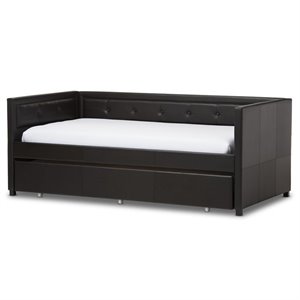 bowery hill contemporary 3 in 1 faux leather twin daybed