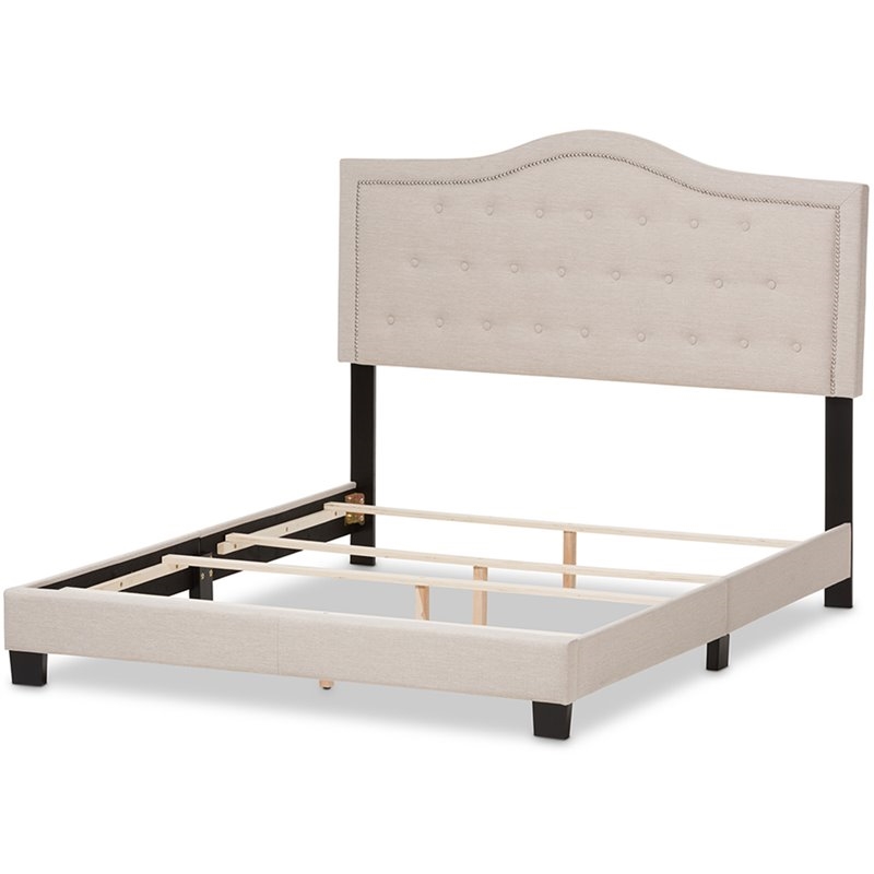 Bowery Hill Modern Fabric Tufted Full Low Profile Bed in Light Beige