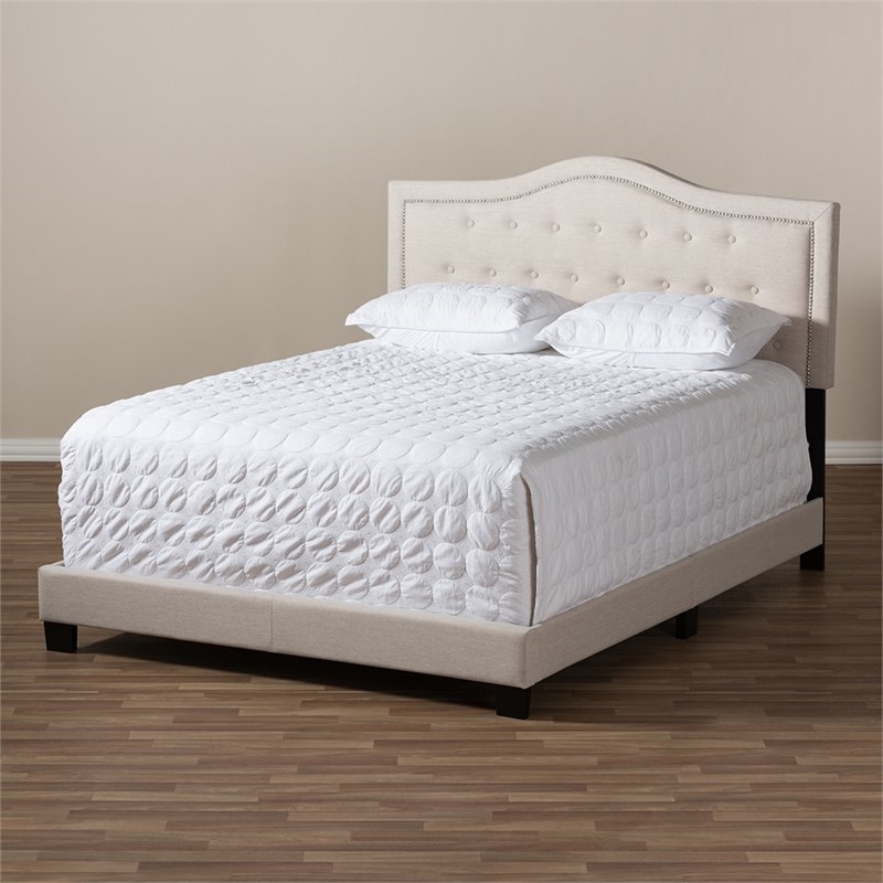 Bowery Hill Modern Fabric Tufted Full Low Profile Bed in Light Beige
