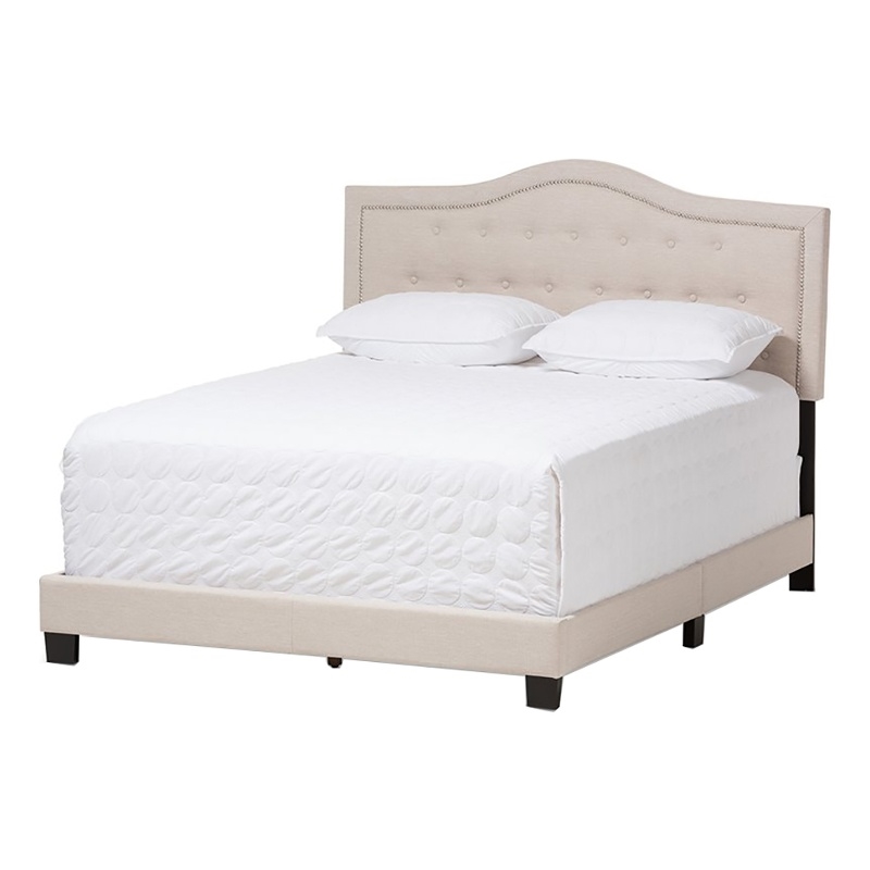 Bowery Hill Modern Fabric Tufted Full Low Profile Bed in Light Beige