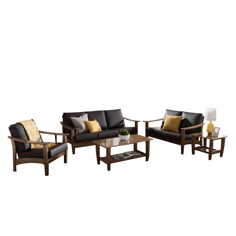 Bowery Hill Mission Style Faux Leather 5 Piece Sofa Set in Brown