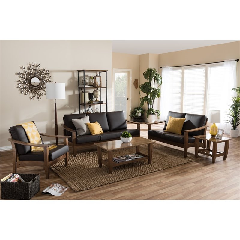 Bowery Hill Mission Style Faux Leather 5 Piece Sofa Set in Brown