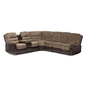 bowery hill contemporary faux leather reclining sectional in taupe