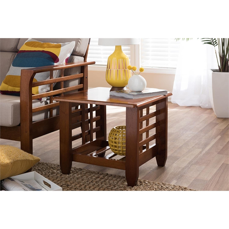 Bowery Hill Modern Wood End Table with Open Shelf in Cherry Brown
