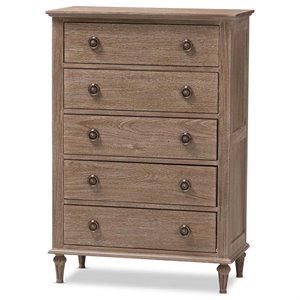bowery hill provincial style hardwood 5 drawer chest in antique gray