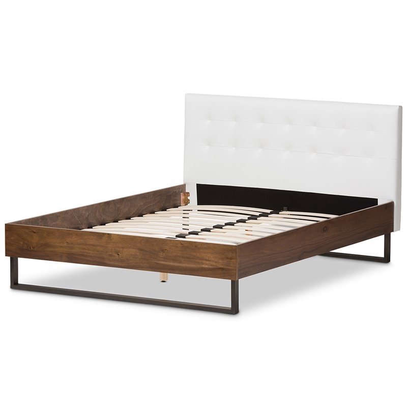 Bowery Hill Modern Wood Queen Platform Bed in White/Mahogany Brown