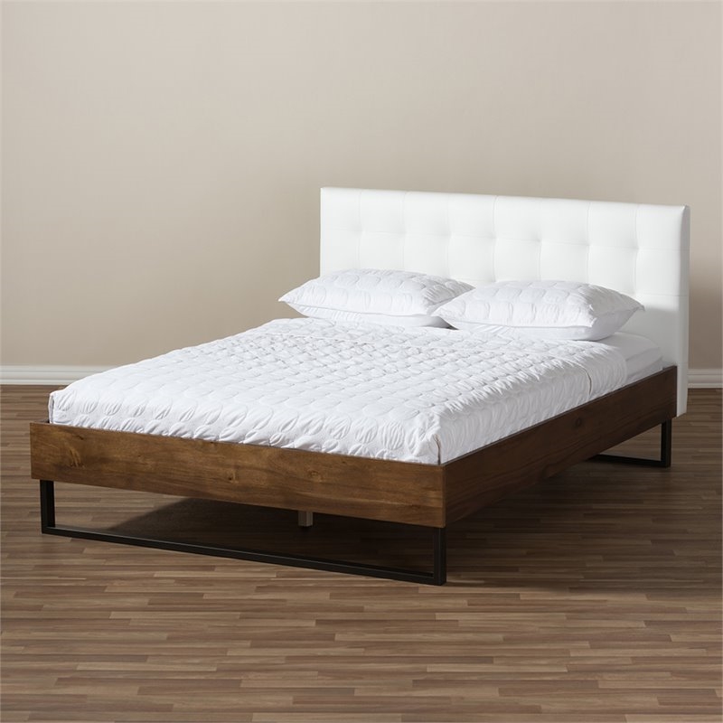 Bowery Hill Modern Wood Queen Platform Bed in White/Mahogany Brown