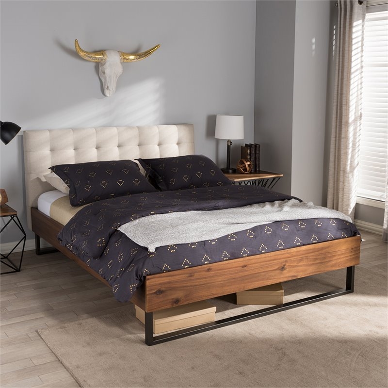 Bowery Hill Modern Wood Queen Platform Bed in White/Mahogany Brown