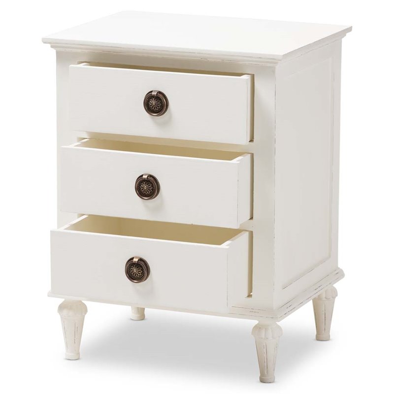 Bowery Hill Provincial Style Hardwood 3 Drawer Nightstand in Whitewashed