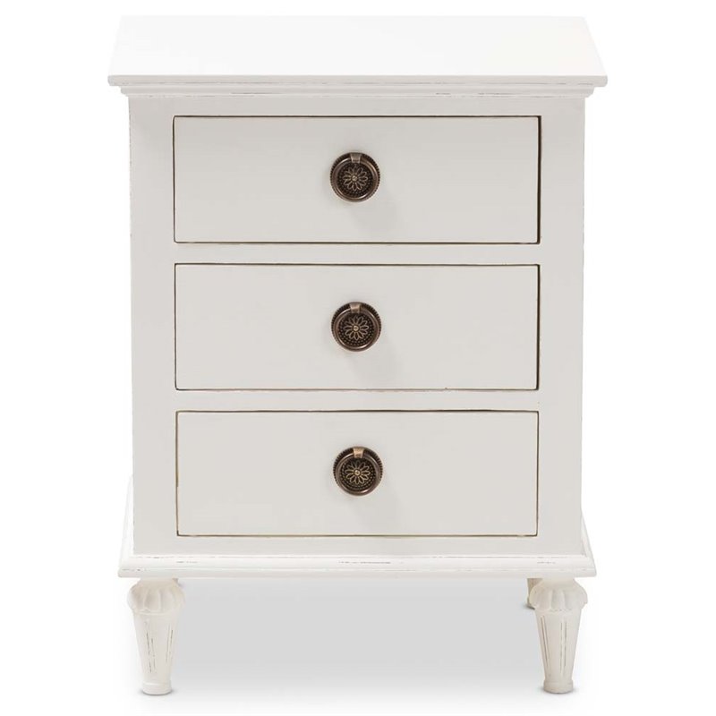 Bowery Hill Provincial Style Hardwood 3 Drawer Nightstand in Whitewashed