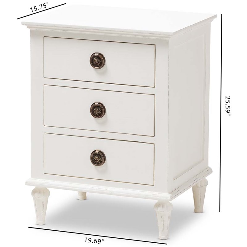 Bowery Hill Provincial Style Hardwood 3 Drawer Nightstand in Whitewashed