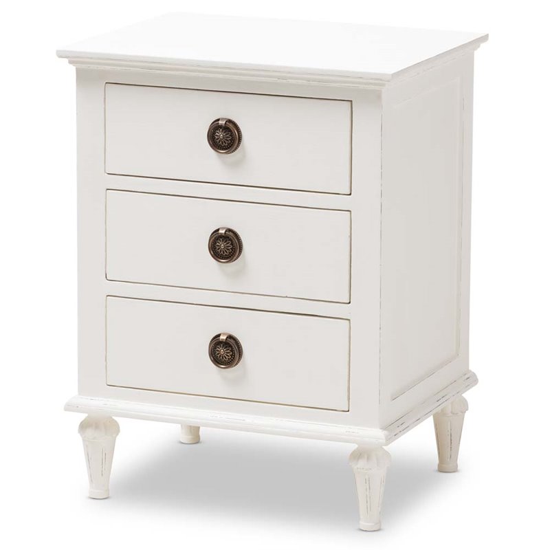 Bowery Hill Provincial Style Hardwood 3 Drawer Nightstand in Whitewashed