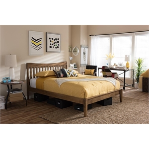 Bowery Hill Farmhouse Wood King Platform Bed with Tapered Legs in Walnut