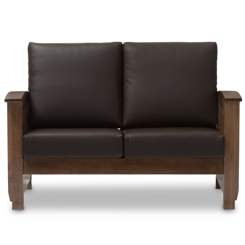Bowery Hill Traditional Faux Leather/Hardwood Loveseat in Dark Brown