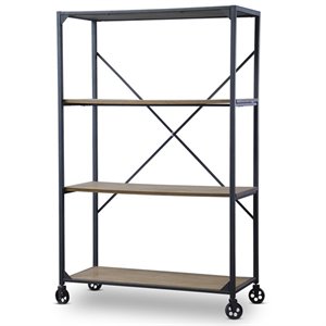 bowery hill vintage industrial 3 shelf mobile bookcase in brown and black