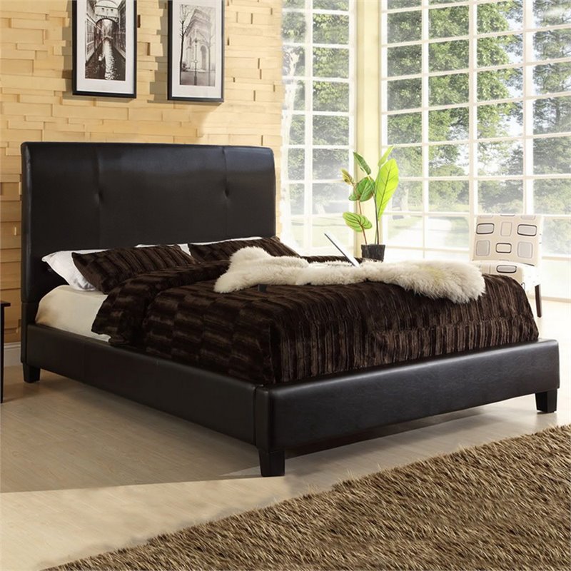 Bowery Hill Modern Faux Leather Queen Panel Bed in Dark Brown