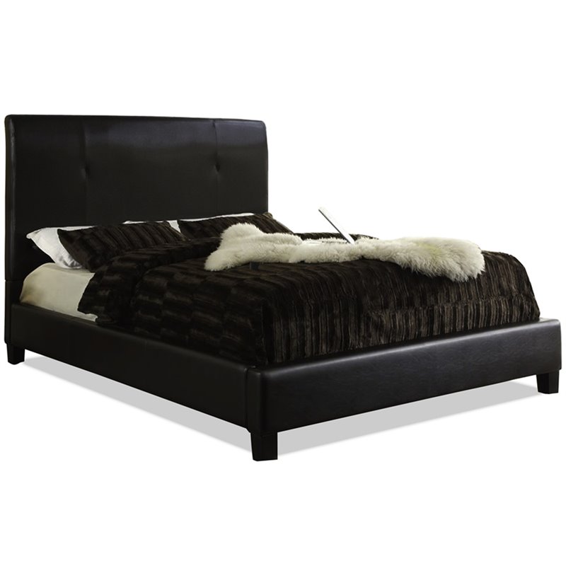 Bowery Hill Modern Faux Leather Queen Panel Bed in Dark Brown
