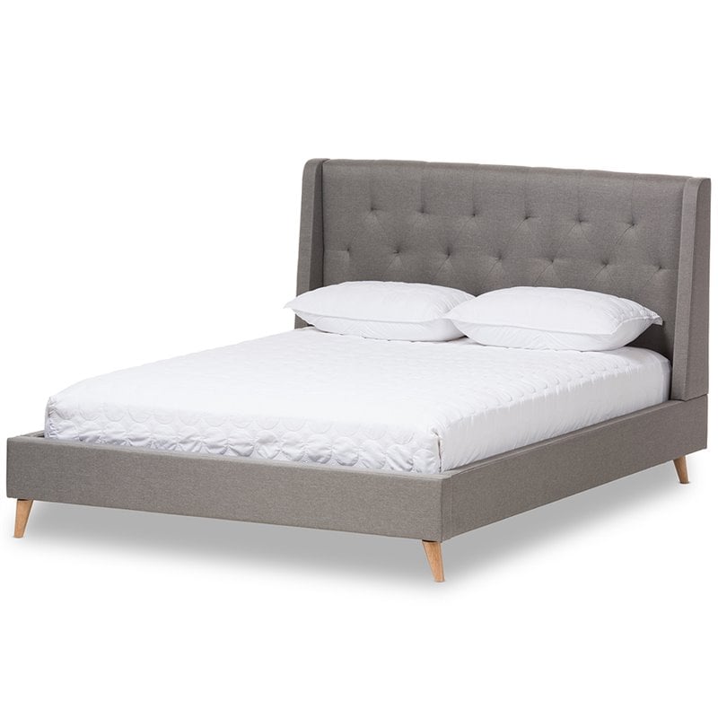 Bowery Hill Contemporary Tufted King Platform Bed in Light Gray