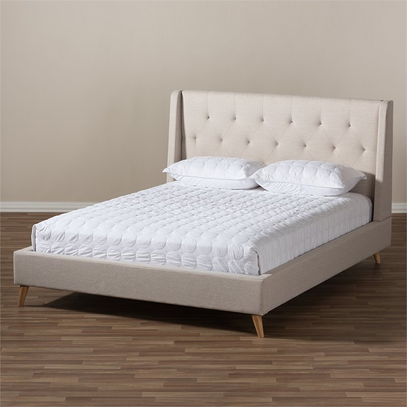 Bowery Hill Contemporary Tufted Queen Platform Bed in Light Beige