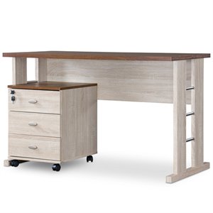 bowery hill modern writing desk and file cabinet in brown and gray