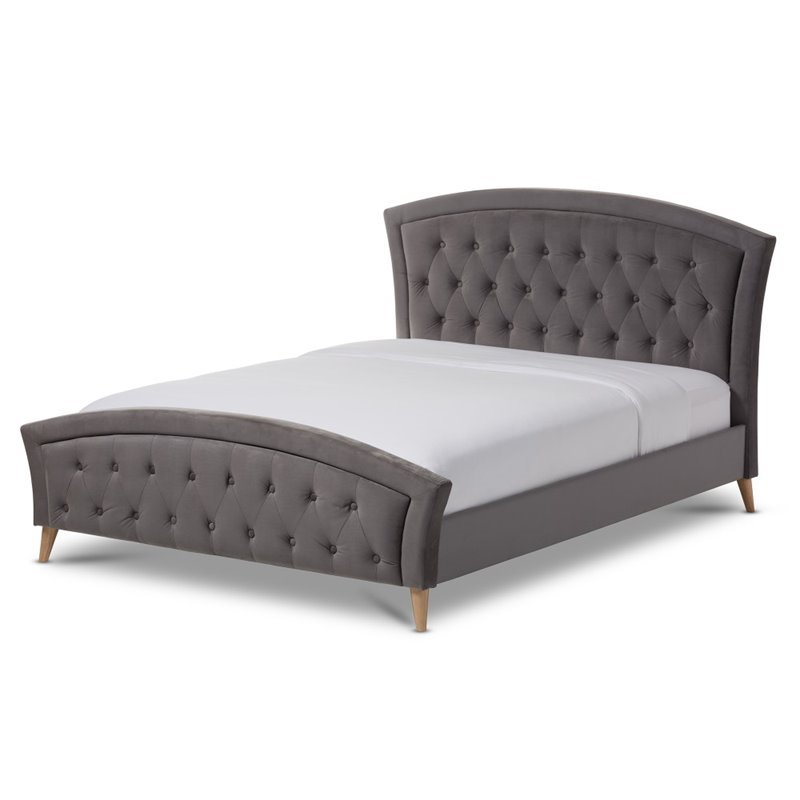 Bowery Hill Contemporary Queen Platform Bed in Gray