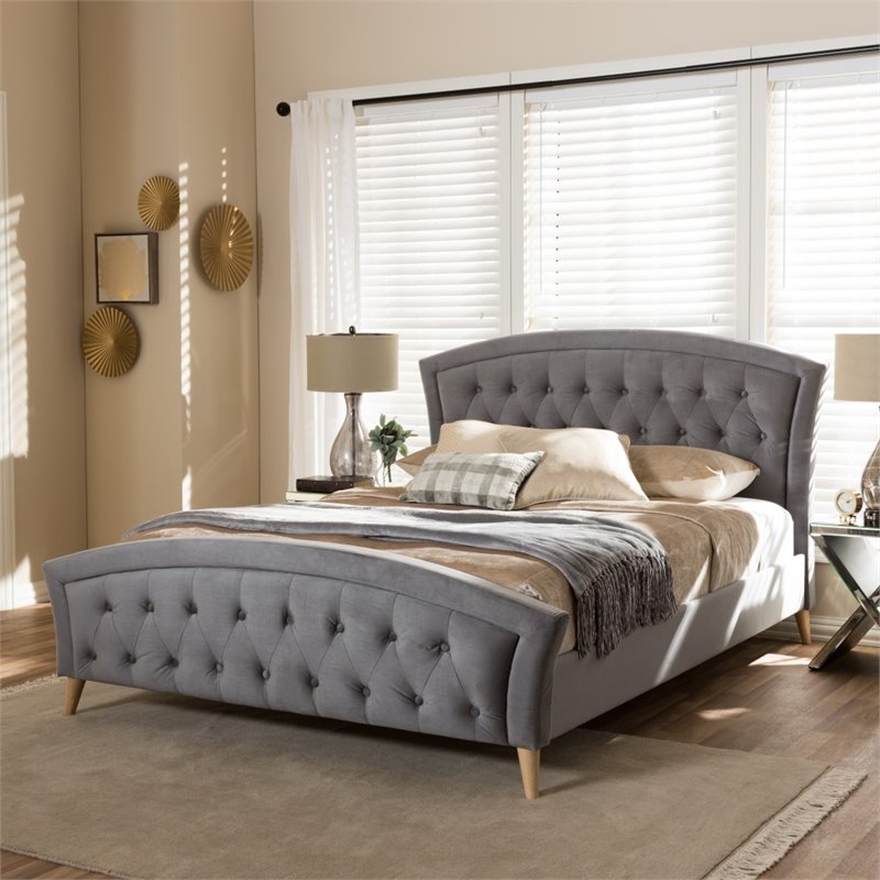Bowery Hill Contemporary Queen Platform Bed in Gray