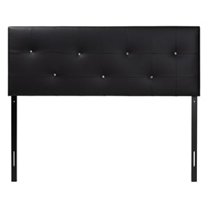 Bowery Hill Modern Faux Leather Tufted King Panel Headboard in Black