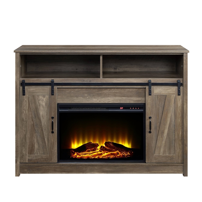 Bowery Hill Farmhouse Fireplace with Storage in Rustic Oak