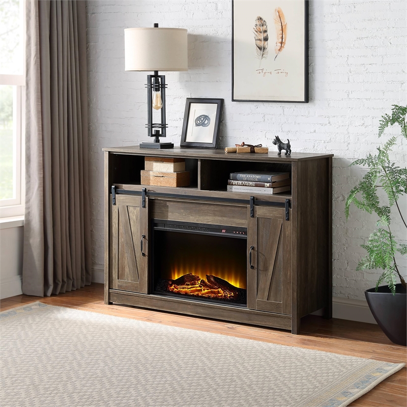 Bowery Hill Farmhouse Fireplace with Storage in Rustic Oak
