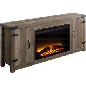 bowery hill fireplace with storage in rustic oak