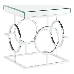 Bowery Hill End Table Coffee Accent Table Square in Glass Top and Metal - Chrome