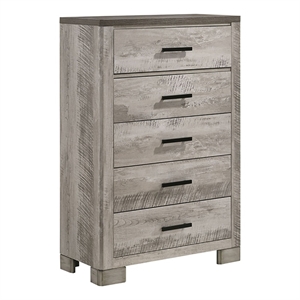 Bowery Hill 5-Drawers Transitional Wood Bedroom Chest in Light Gray