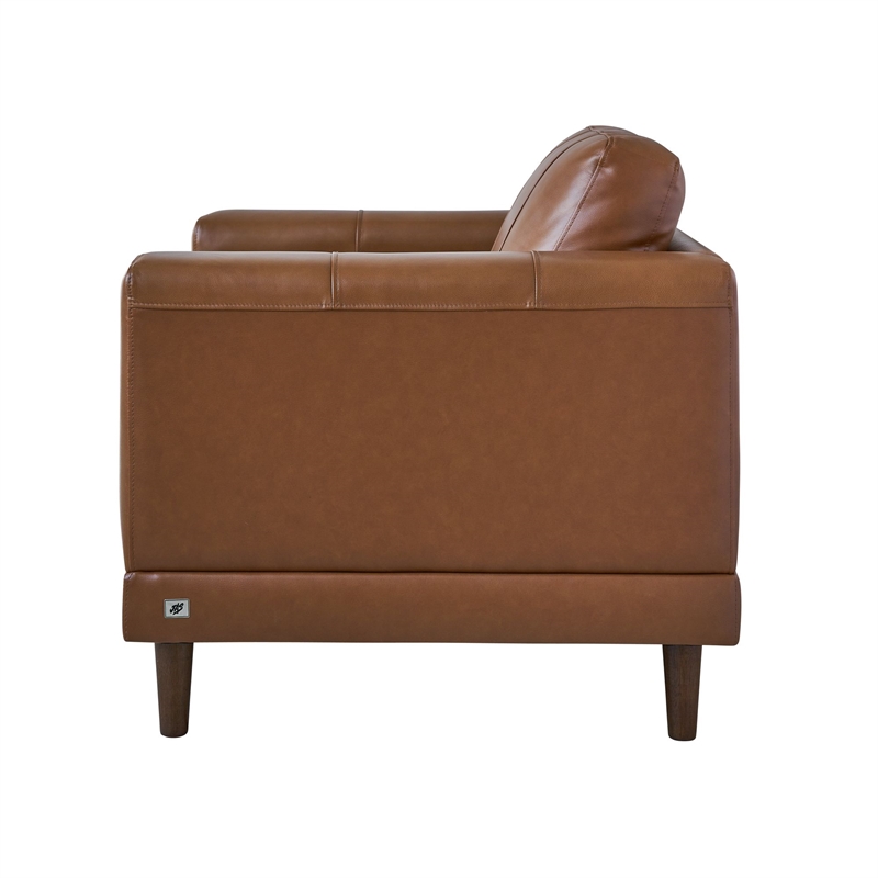 Bowery Hill Contemporary Genuine Leather Accent Chair in Fiero Tan
