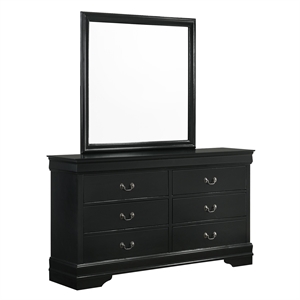 bowery hill contemporary 6-drawer dresser & mirror in black