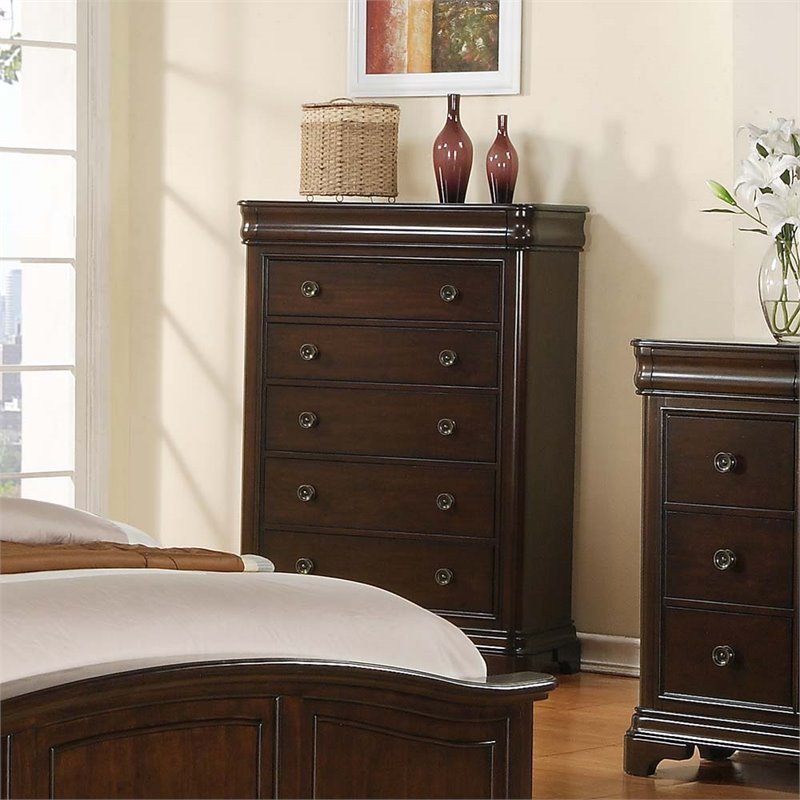 Bowery Hill Contemporary Solid Wood 6-Drawers Bedroom Chest in Cherry