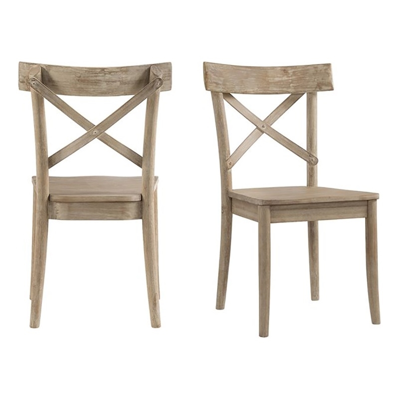 Bowery Hill Solid Wood Natural Side Chair X-Back Rustic 36