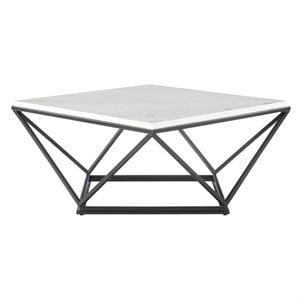 Bowery Hill Square Marble Top Coffee Table in White/Black