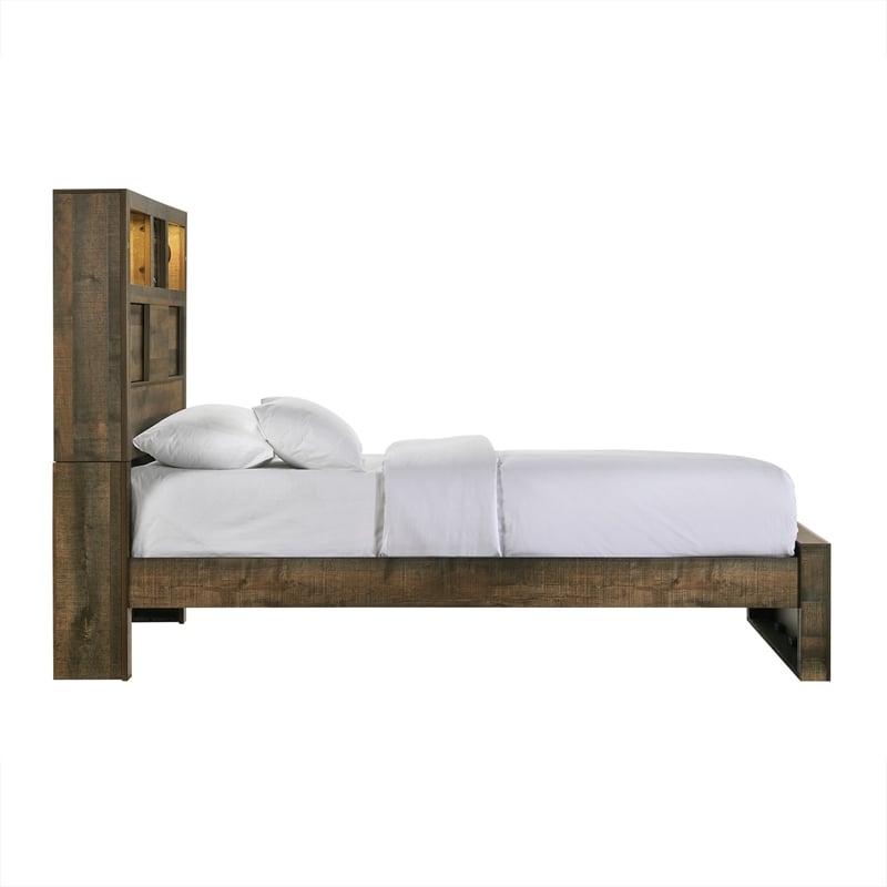 Bowery Hill Solid Wood Twin Bookcase Panel Bed with Bluetooth in Walnut