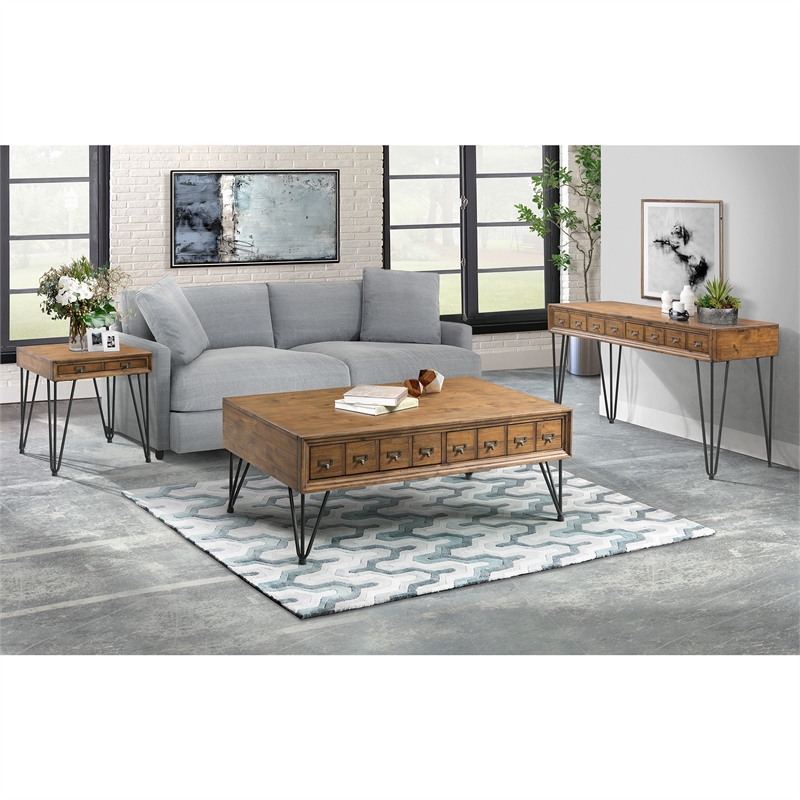 Bowery Hill Modern 2-Drawer Sofa Table in Light Walnut Finish