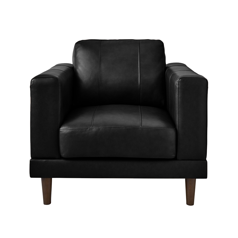 Bowery Hill Contemporary Genuine Leather Accent Chair in Fiero Black