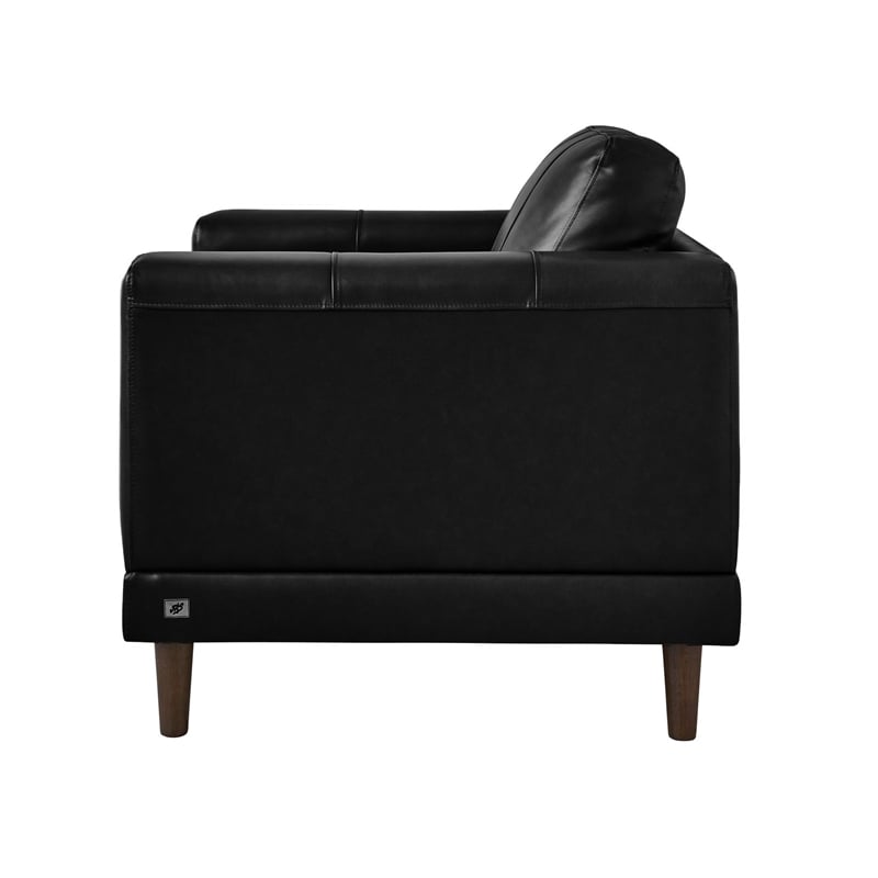 Bowery Hill Contemporary Genuine Leather Accent Chair in Fiero Black