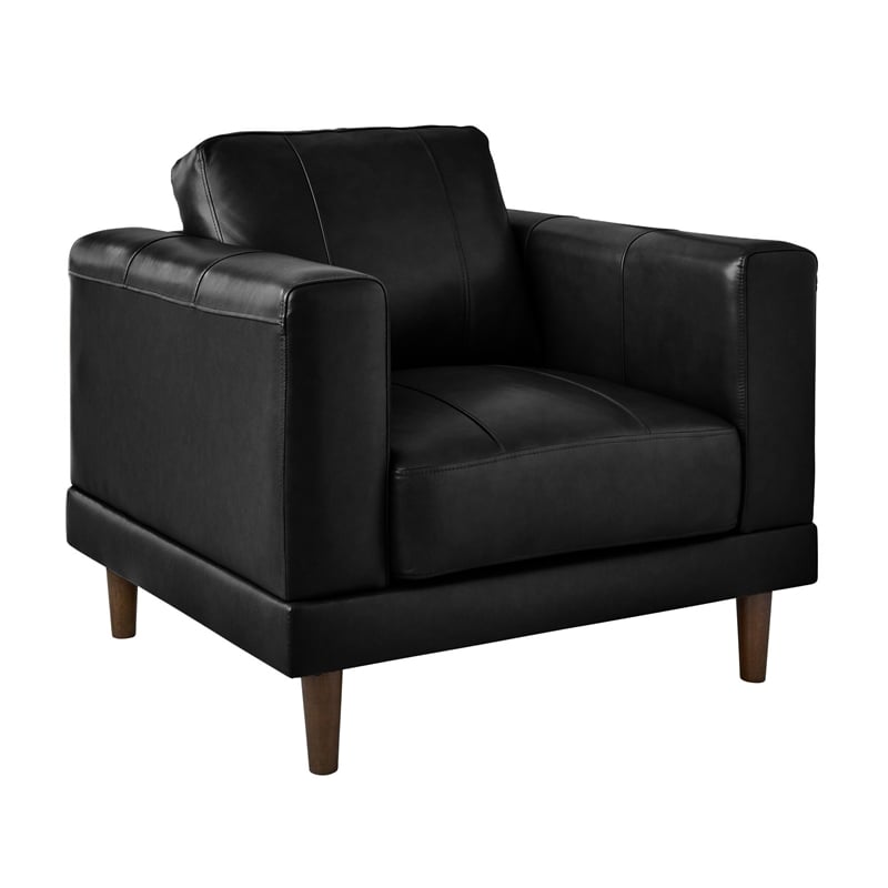 Bowery Hill Contemporary Genuine Leather Accent Chair in Fiero Black