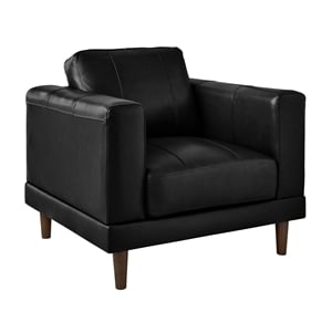 Bowery Hill Contemporary Genuine Leather Accent Chair in Fiero Black