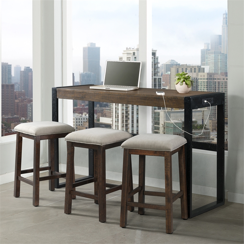 Bowery Hill Transitional Wood Brown Contemporary Multipurpose Bar Table Set