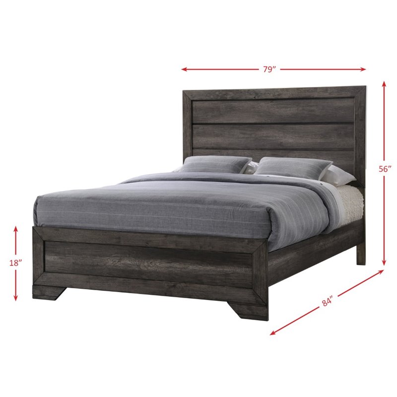 Bowery Hill Solid Wood 4 Piece King Panel Bedroom Set in Wire Brush Gray
